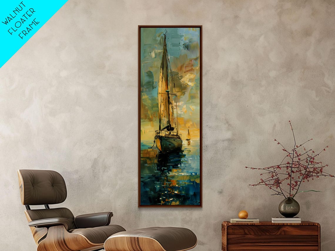 Sailboat With Golden Sails On Calm Water Impressionist Nautical Poster - Image 3