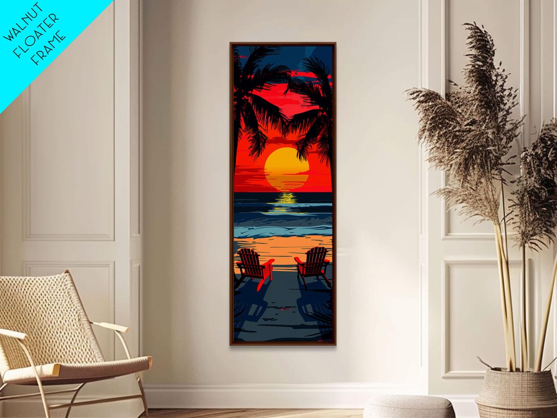 Retro Beach Sunset Chairs Palms Ocean View Midcentury Travel Poster - Image 4