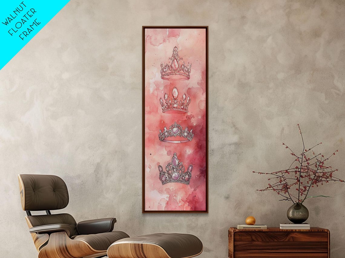 Diamond Crown Print Elegant Light Pink Wall Art Vertical Cottagecore Wall Art Decorative Feminine Whimsical Art Gift Idea - Image 5