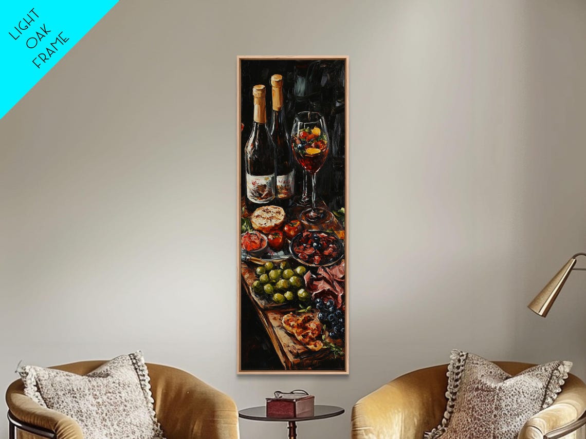 Wine Bottles And Charcuterie Still Life Moody Kitchen Wall Poster - Image 4