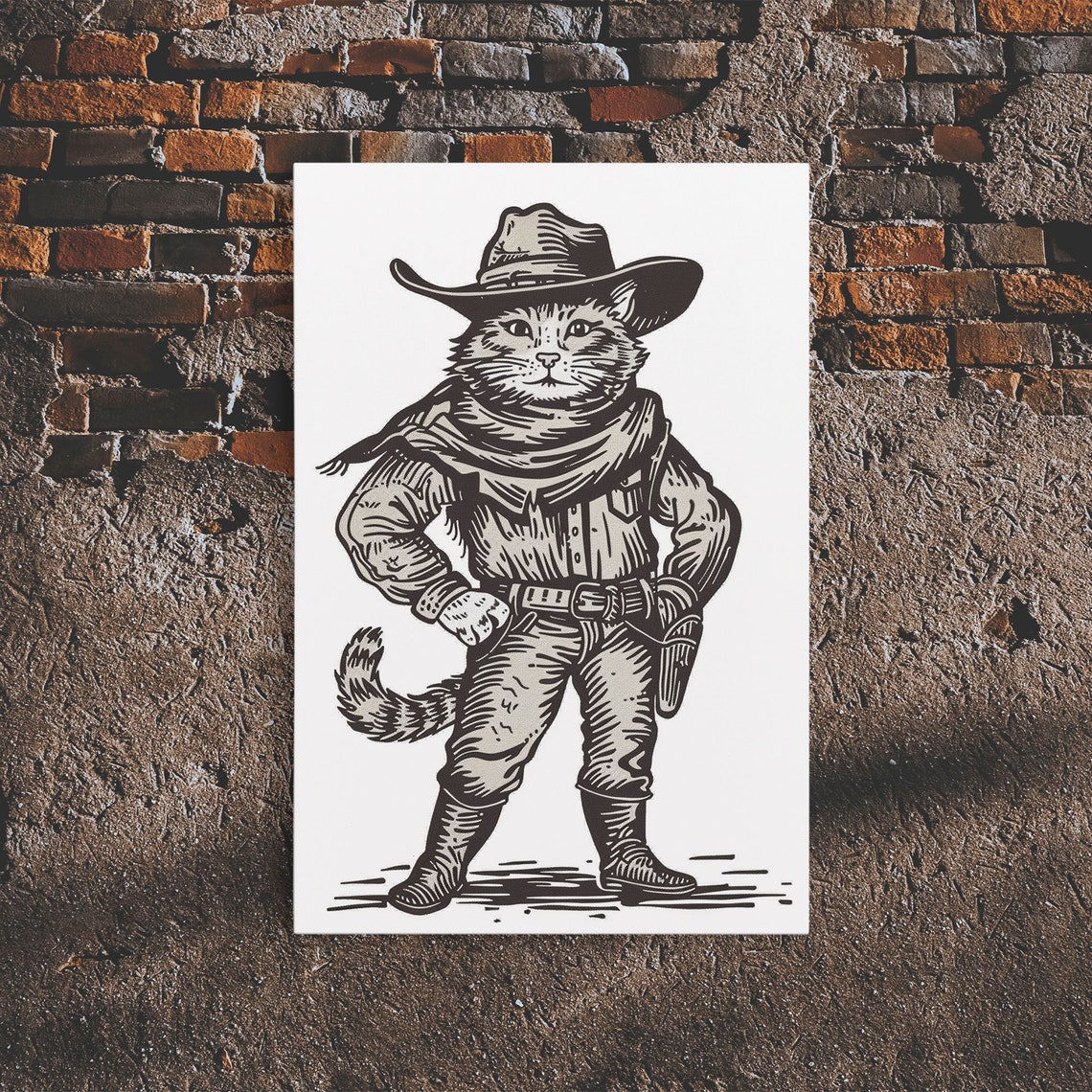 Cowboy Cat Vintage Engraving Style Western Gunslinger Kitty Poster - Image 6