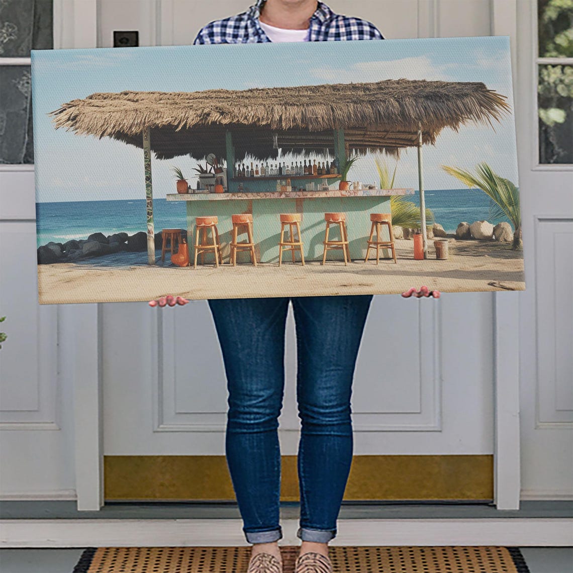 Beachside Tiki Hut Bar Thatched Roof Oceanfront Tropical Bar Poster - Image 4