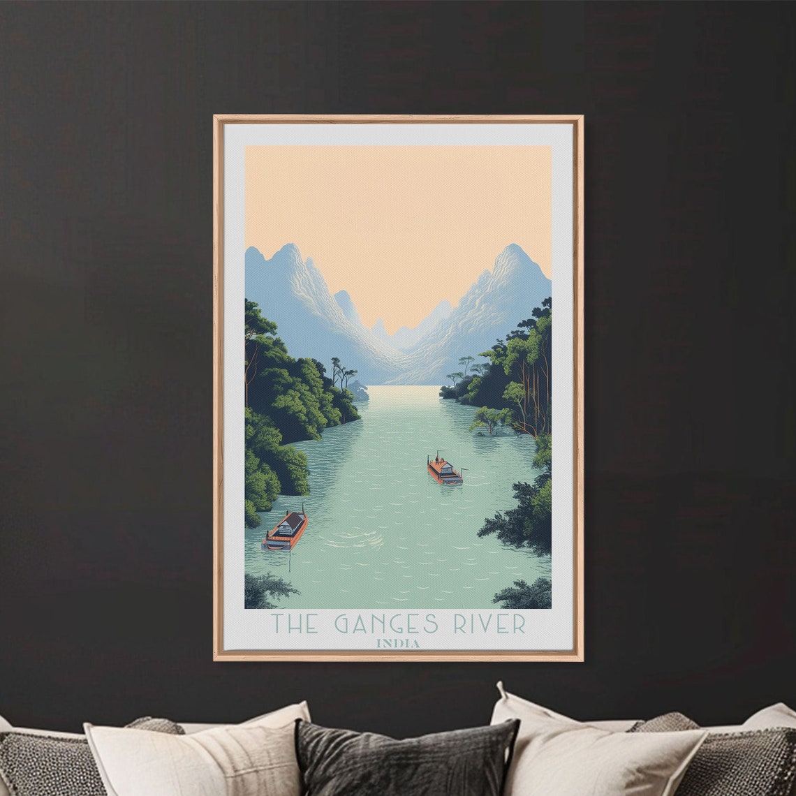 The Ganges River India Sacred Waterway Hills Boats Retro Travel Poster - Image 5