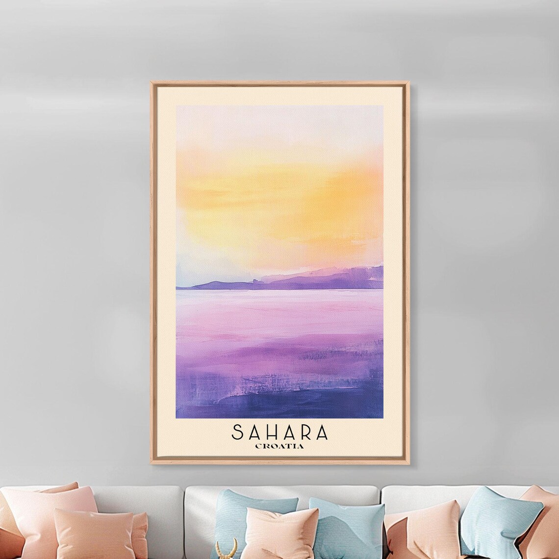 Sahara Croatia Abstract Sunset Sea Purple Gold Watercolor Travel Poster - Image 2