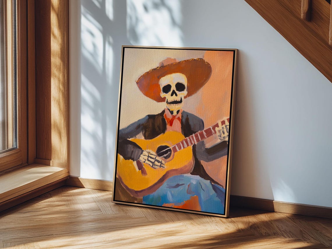Skeleton Cowboy Guitar Player Dia De Muertos Folk Art Wall Poster - Image 5