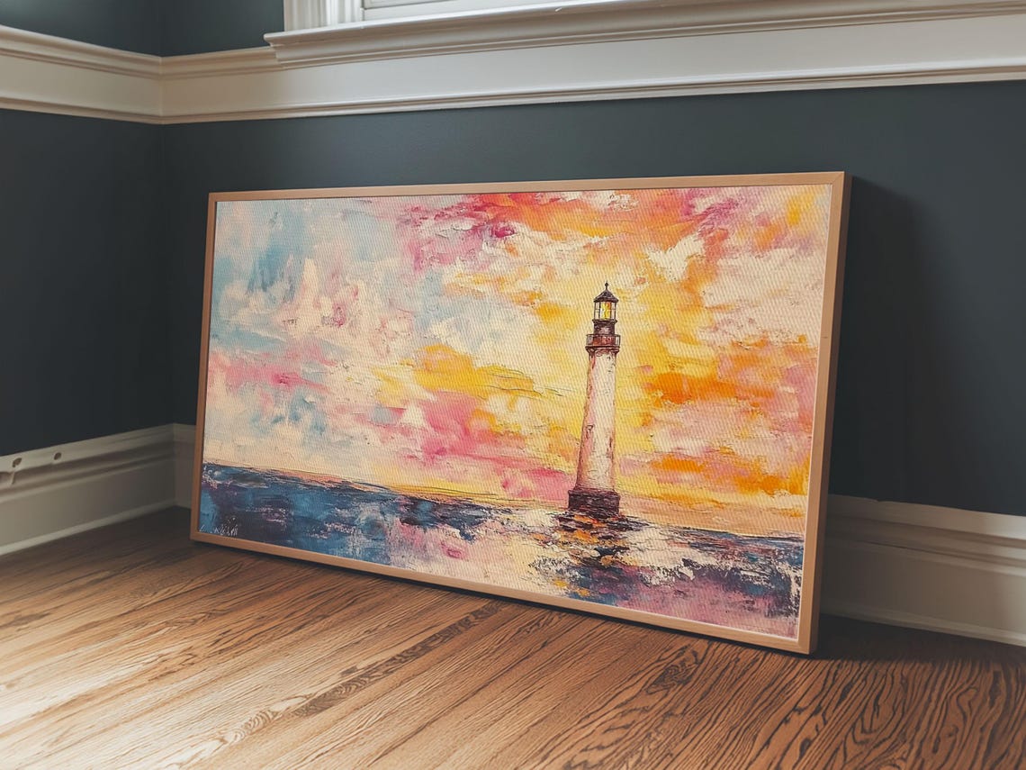 Nautical Seascapes Oil Painting Print Nautical Landscape Painting Beach Art Light House Painting Sunrise Oil Painting Print - Image 5