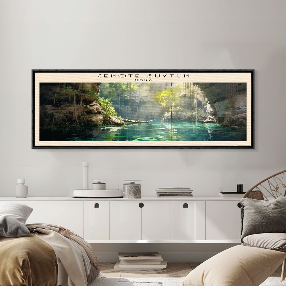 Cenote Suytun Mexico Cave Turquoise Water Light Beam Panoramic Poster - Image 6