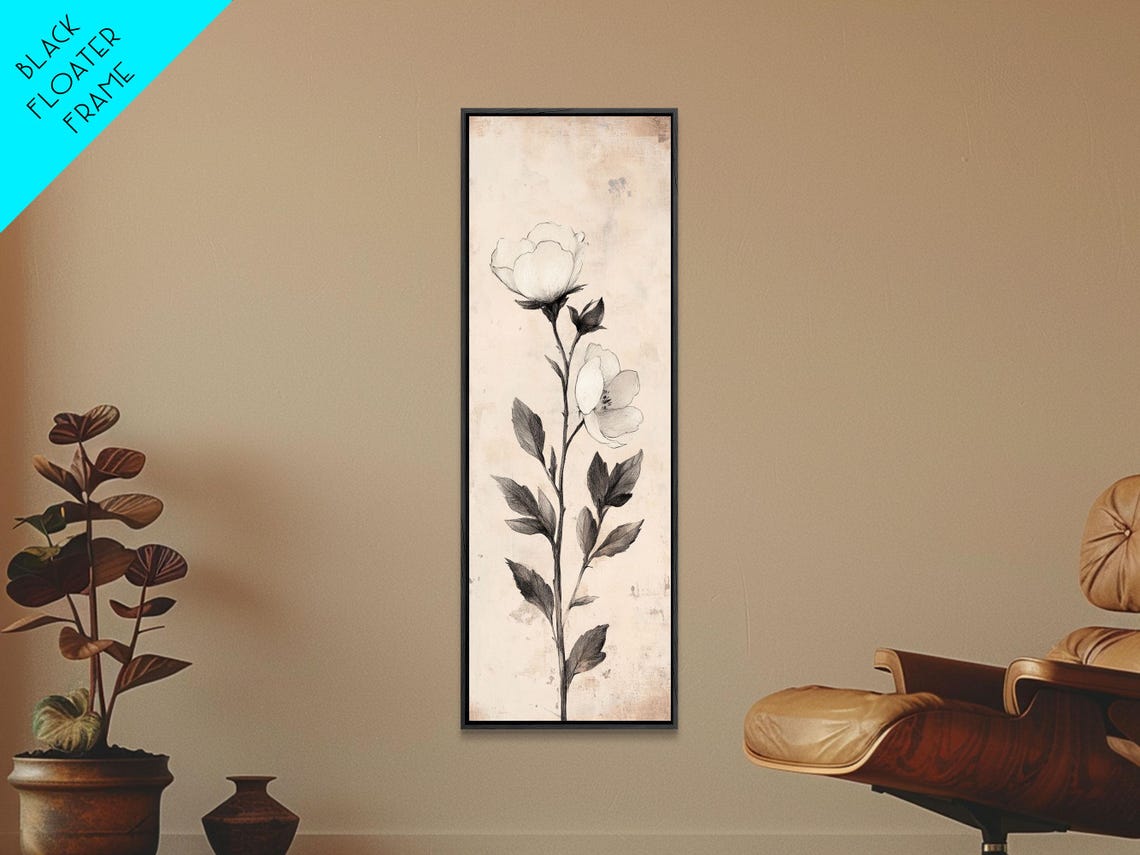 Sketch Of A Flower Print Wood Framed Wall Art Flower Painting Flower Decor Floral Botanical Wall Art Flower Print Narrow Art - Image 6