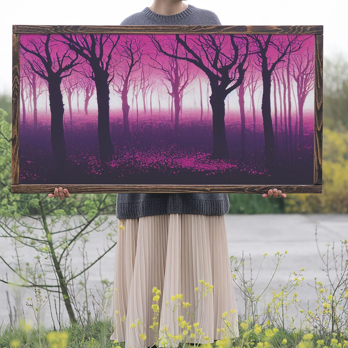 Purple Haunted Forest Magenta Fog Bare Trees Surreal Dark Spooky Poster - Image 2