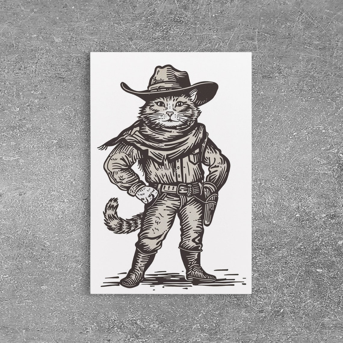 Cowboy Cat Vintage Engraving Style Western Gunslinger Kitty Poster