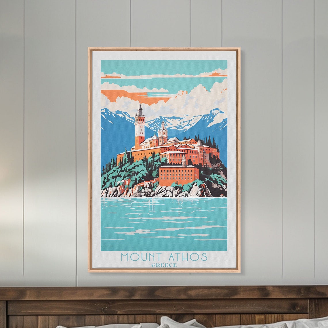 Mount Athos Greece Monastery Cliffs Coastline View Vintage Poster - Image 4