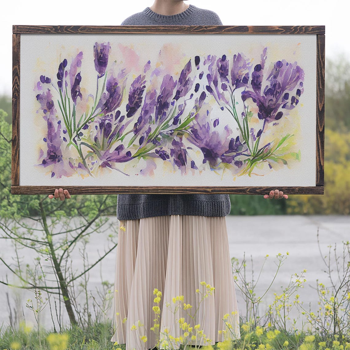 Purple Lavender Watercolor Flowers Botanical Farmhouse Rustic Poster - Image 2