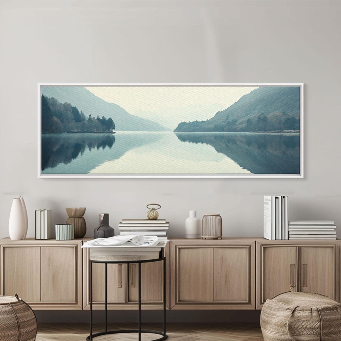 Overcast Misty Mountain Lake Mirror Reflection Calm Landscape Poster - Image 5