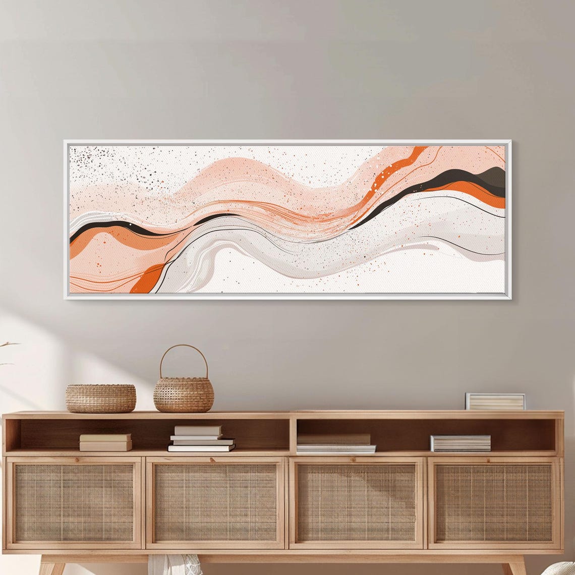 Beige Abstract Swirl Lines With Terracotta Black Minimalist Art Poster - Image 2