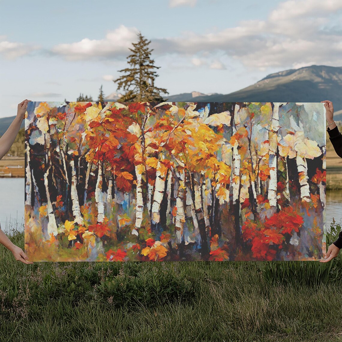 Large Birch Trees Print, Boho Autumn Landscape - Image 6
