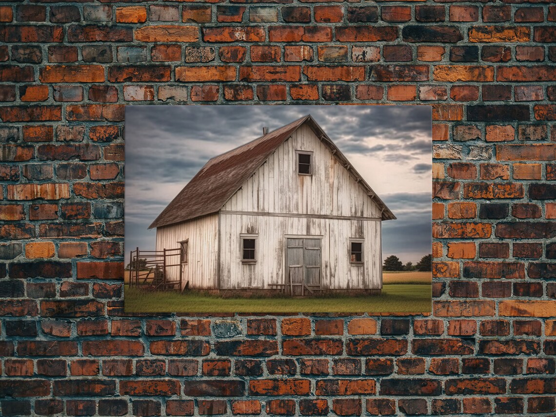 Rustic Farmhouse White Barn Landscape Art Print