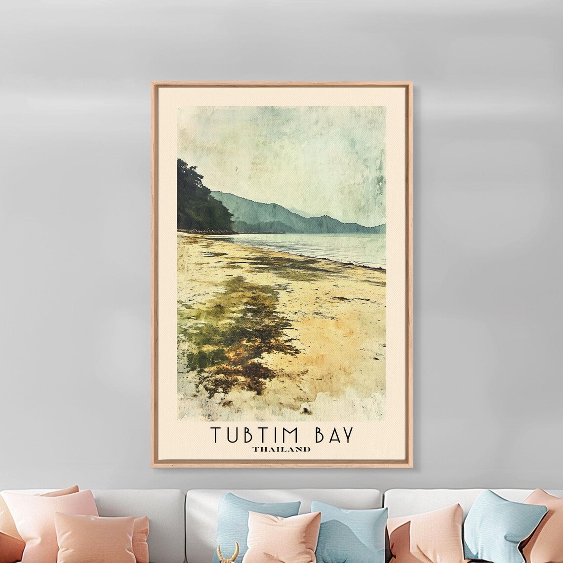 Tubtim Bay Thailand Golden Beach Mountain Coast Watercolor Poster - Image 2