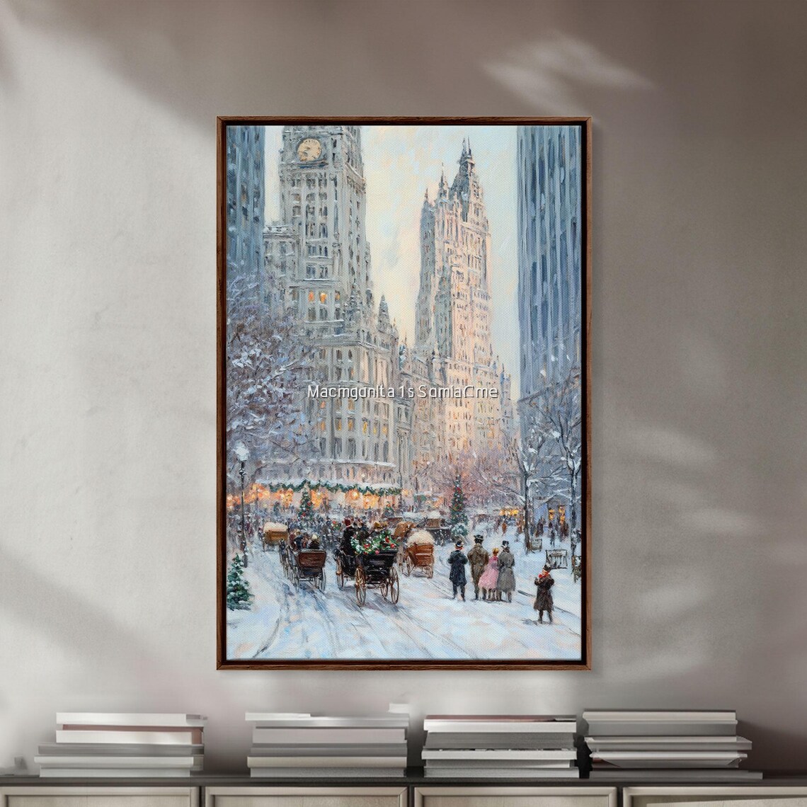 Historic City Street Snowy Horse Carriages At Christmas Night Poster - Image 4