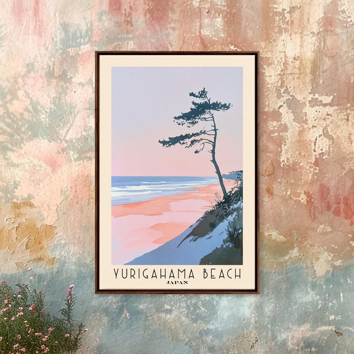 Yurigahama Beach Japan Pink Sunset Pine Tree Watercolor Poster - Image 4
