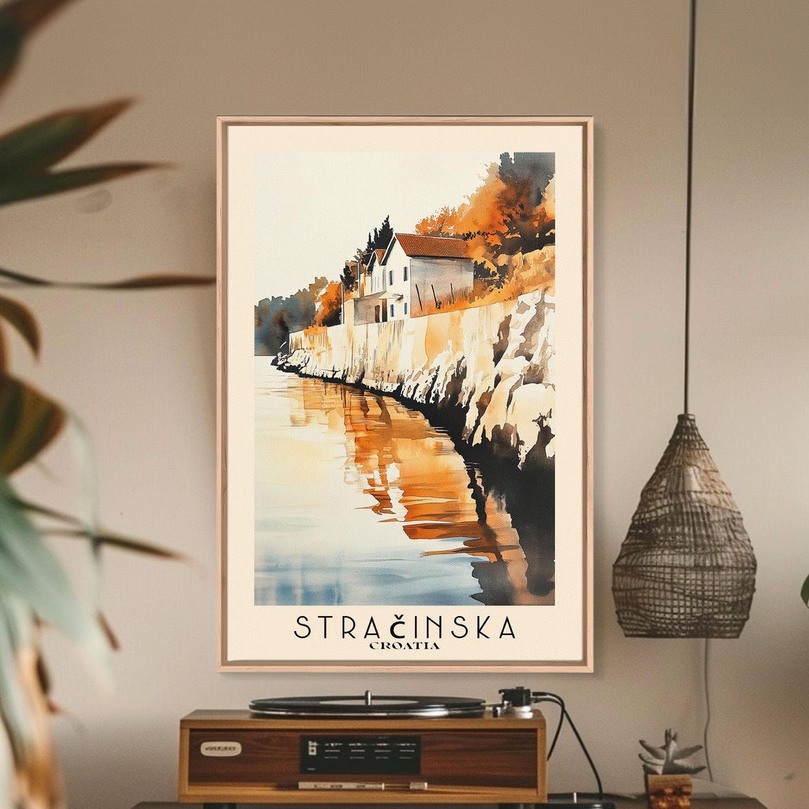 Stracinska Croatia Cliff Houses Golden Water Reflection Poster - Image 3