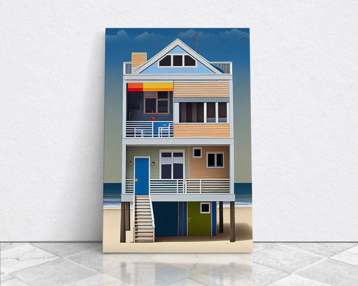 Colorful Beach House on Stilts Whimsical Coastal Retro Seaside Poster