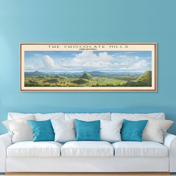 The Chocolate Hills Retro Travel Poster Panoramic Framed Print Philippines Travel Decor Vintage Style Home Decor Travel Print