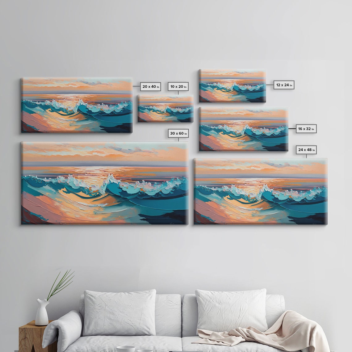 Textured Ocean Waves Sunset Impasto Turquoise Pink Seascape Poster - Image 2