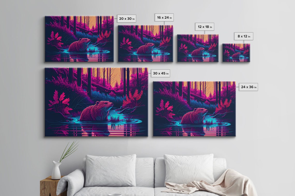 Cute Beaver In A River Pink Vaporwave Art Animal Prints Framed Print Framed Wall Art - Image 2