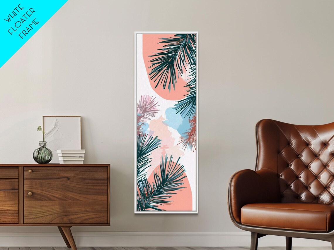 Elegant Pine Branches On Soft Pastel Background Skinny Art Japanese Wall Decor Framed Print Ukiyo E Style - Image 4