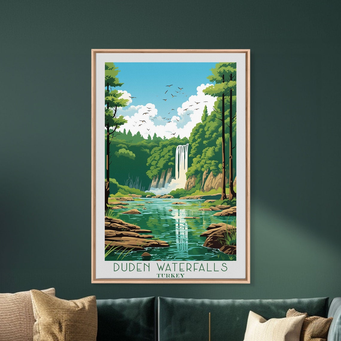 Duden Waterfalls Turkey Tall Falls Forest River Reflection View Poster - Image 5