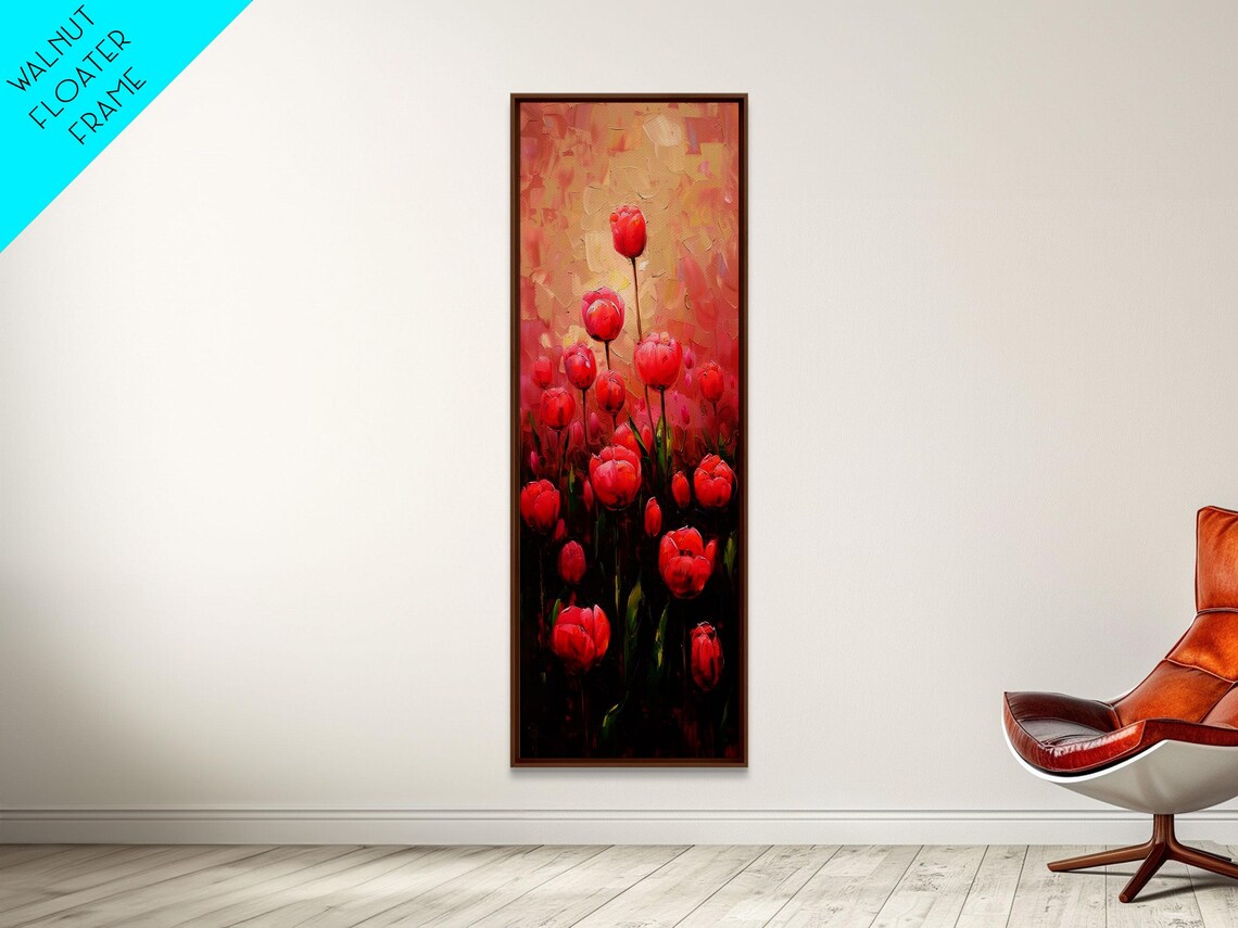Vibrant Red Tulips Blooming Field Oil Painting Tall Floral Art Poster - Image 4