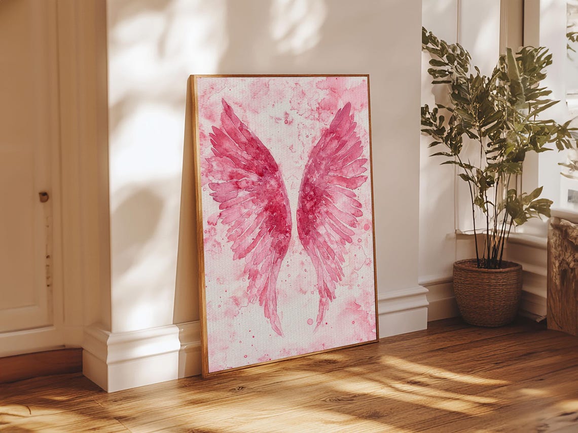 Pink Angel Wings Watercolor Soft Romantic Heavenly Art Print - Image 6