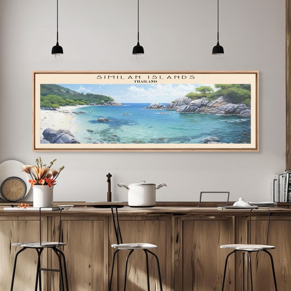 Similan Islands Travel Art Framed Print Thailand Home Decor Travel Poster Vintage Wall Art Panoramic Watercolor Painting