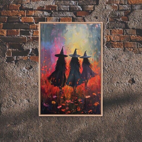 Witch Sisters Red Wildflowers Sunset Painterly Enchanting Art Poster