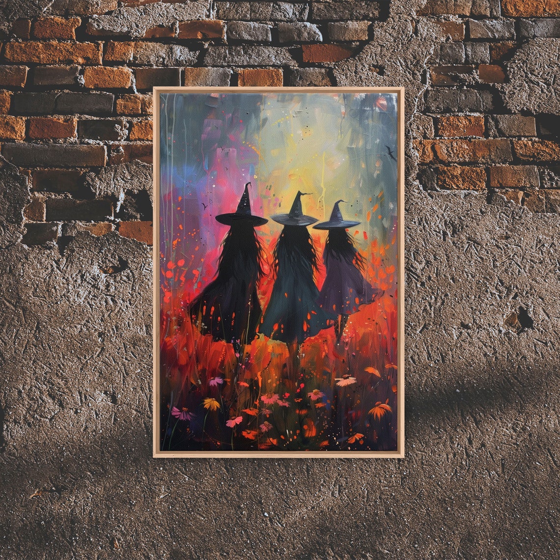 Witch Sisters Red Wildflowers Sunset Painterly Enchanting Art Poster