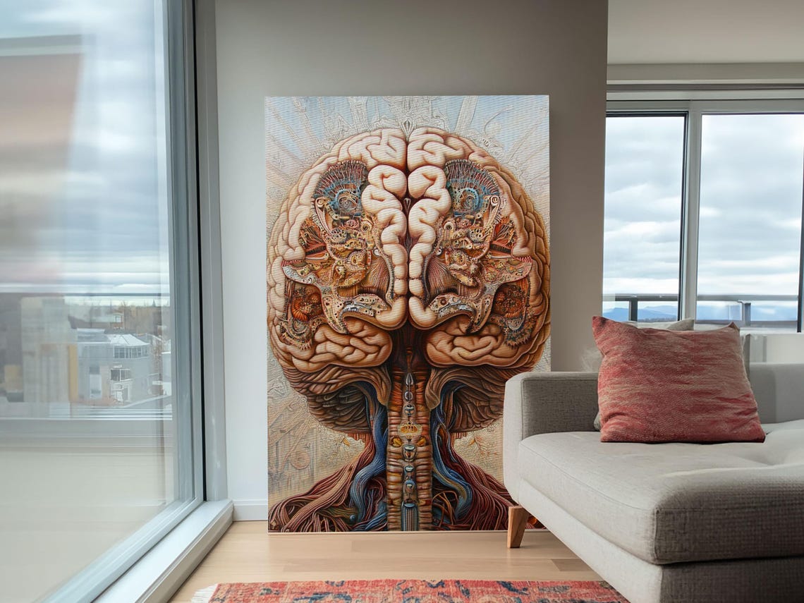 Vintage Human Brain Anatomy Intricate Science Medical Art Wall Poster - Image 3