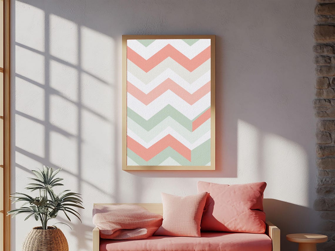 Pastel Chevron Zigzag Pink Green Geometric Modern Abstract Art Print - Image 4