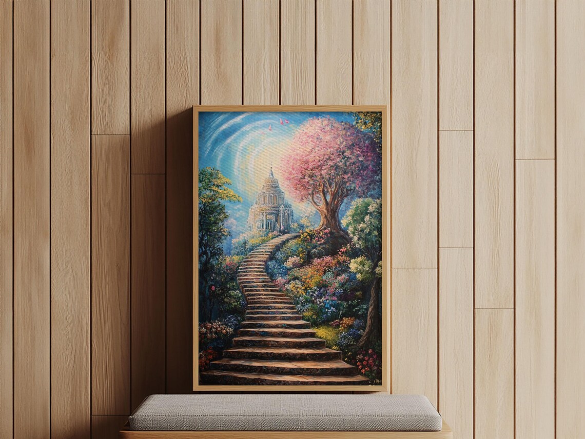 Stairway To Heaven Fantasy Garden Temple Dreamy Landscape Poster
