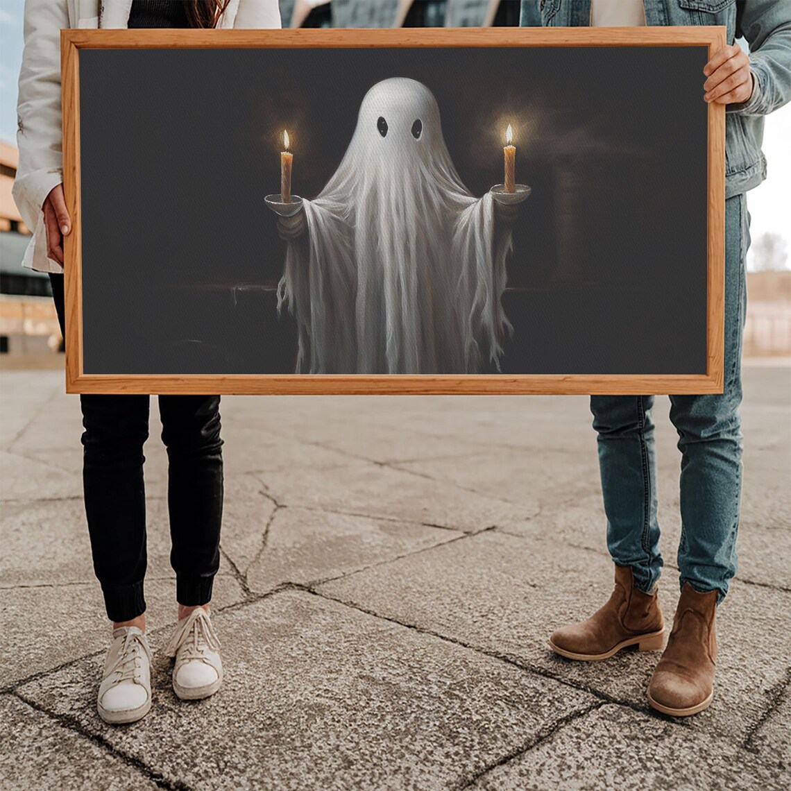 Cute Ghost Holding Candles Dark Background Vintage Oil Painting Poster - Image 5
