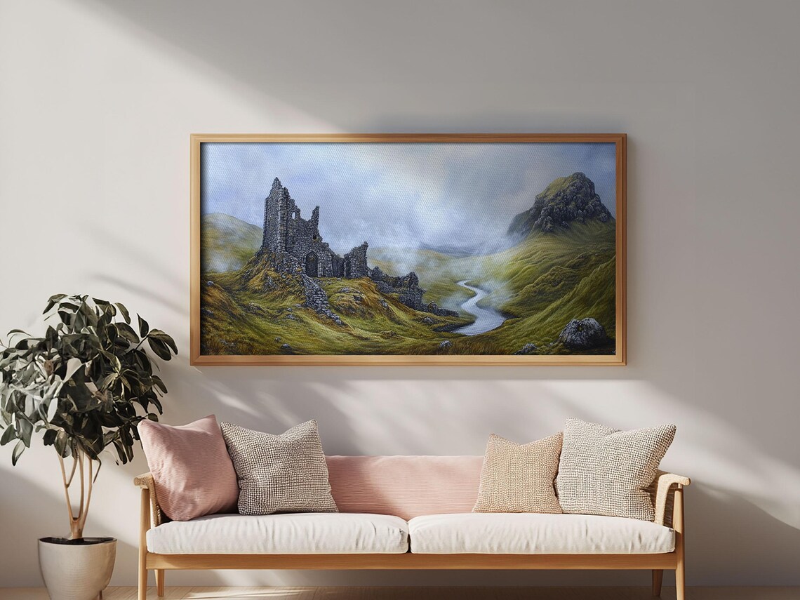 Irish Castle Ruins Landscape Art Print, Ireland