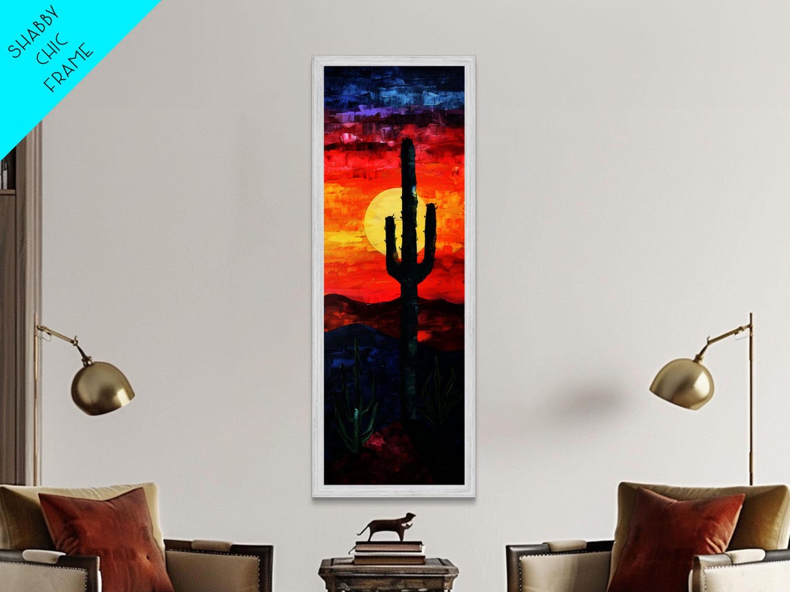 Saguaro Cactus Silhouette Fiery Sunset Desert Hills Wall Poster - Image 4