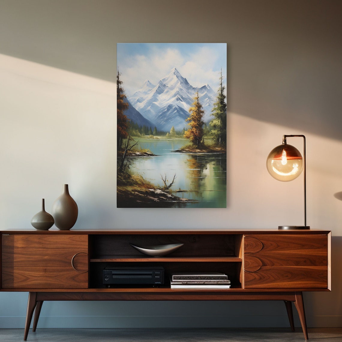 Snow Capped Mountain Lake Reflection Pine Trees Alpine View Poster - Image 4