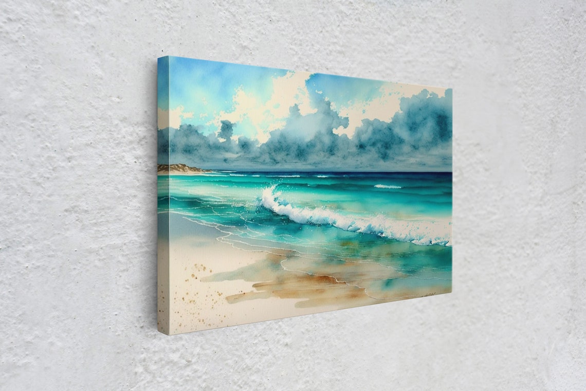 Ocean Wave Watercolor Dramatic Storm Clouds Foamy Breakers Art Poster - Image 4