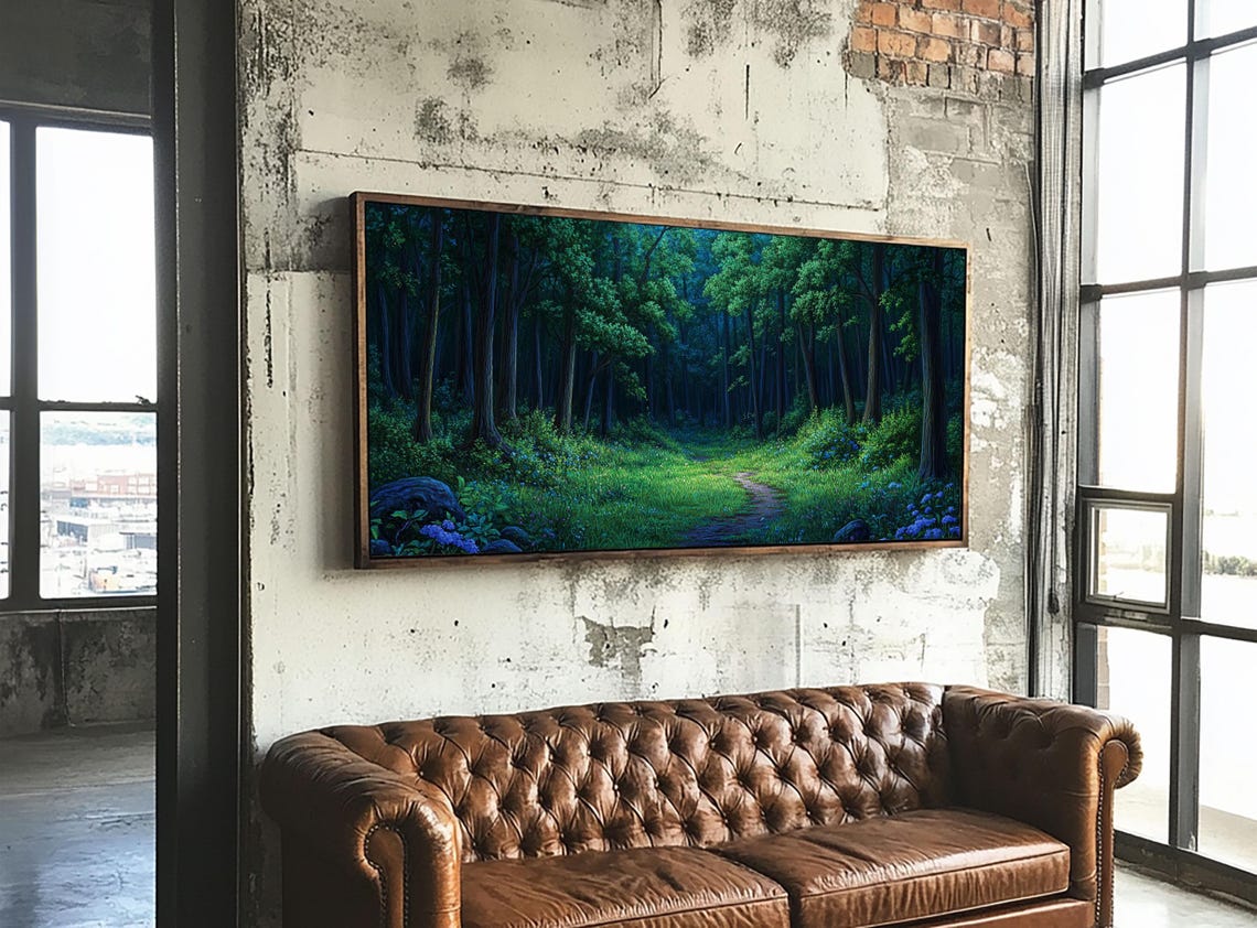 Lush Green Forest Path Wildflowers Tall Trees Landscape Poster - Image 6