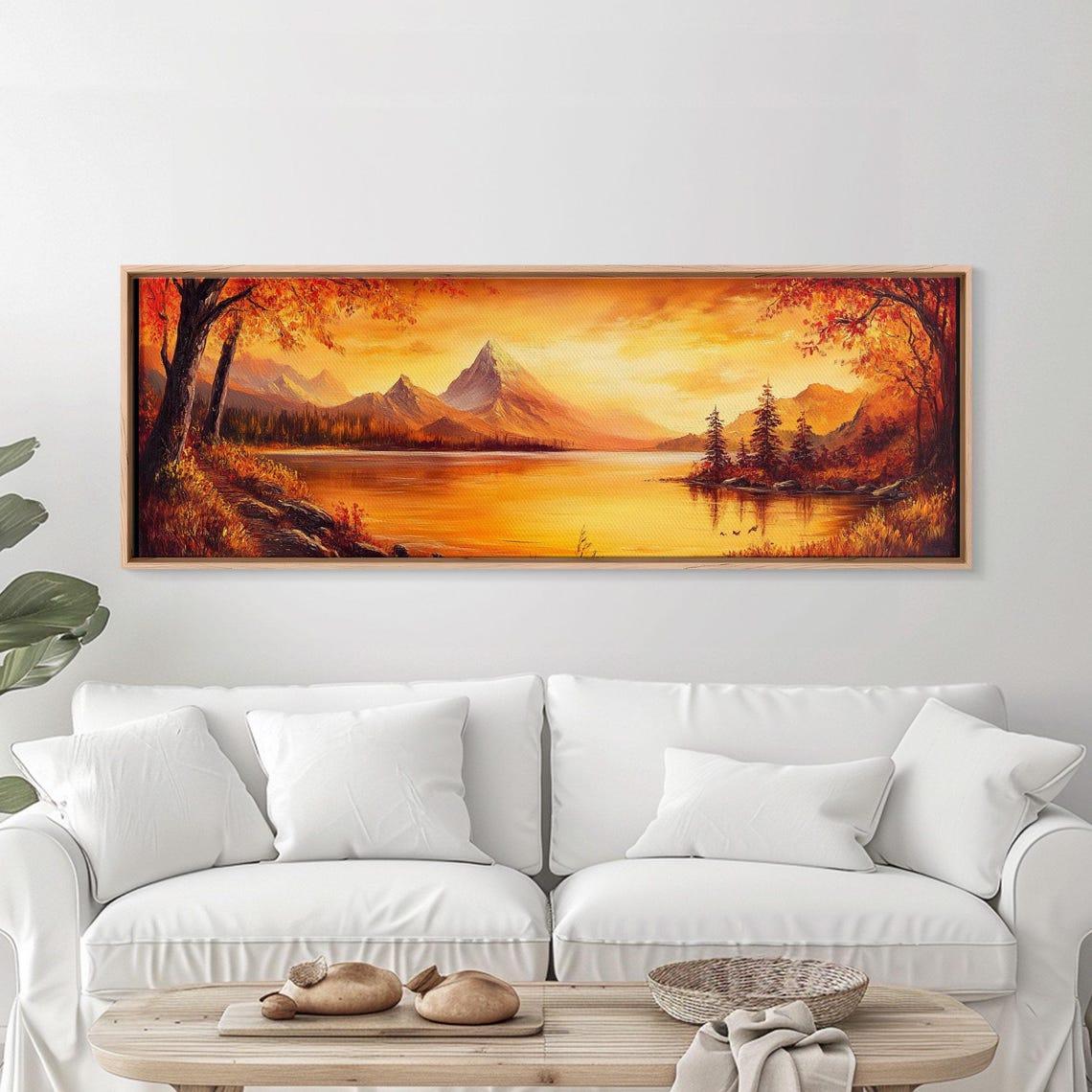 Golden Hour Autumn Lake Fiery Mountain View Oil Painting Poster - Image 6
