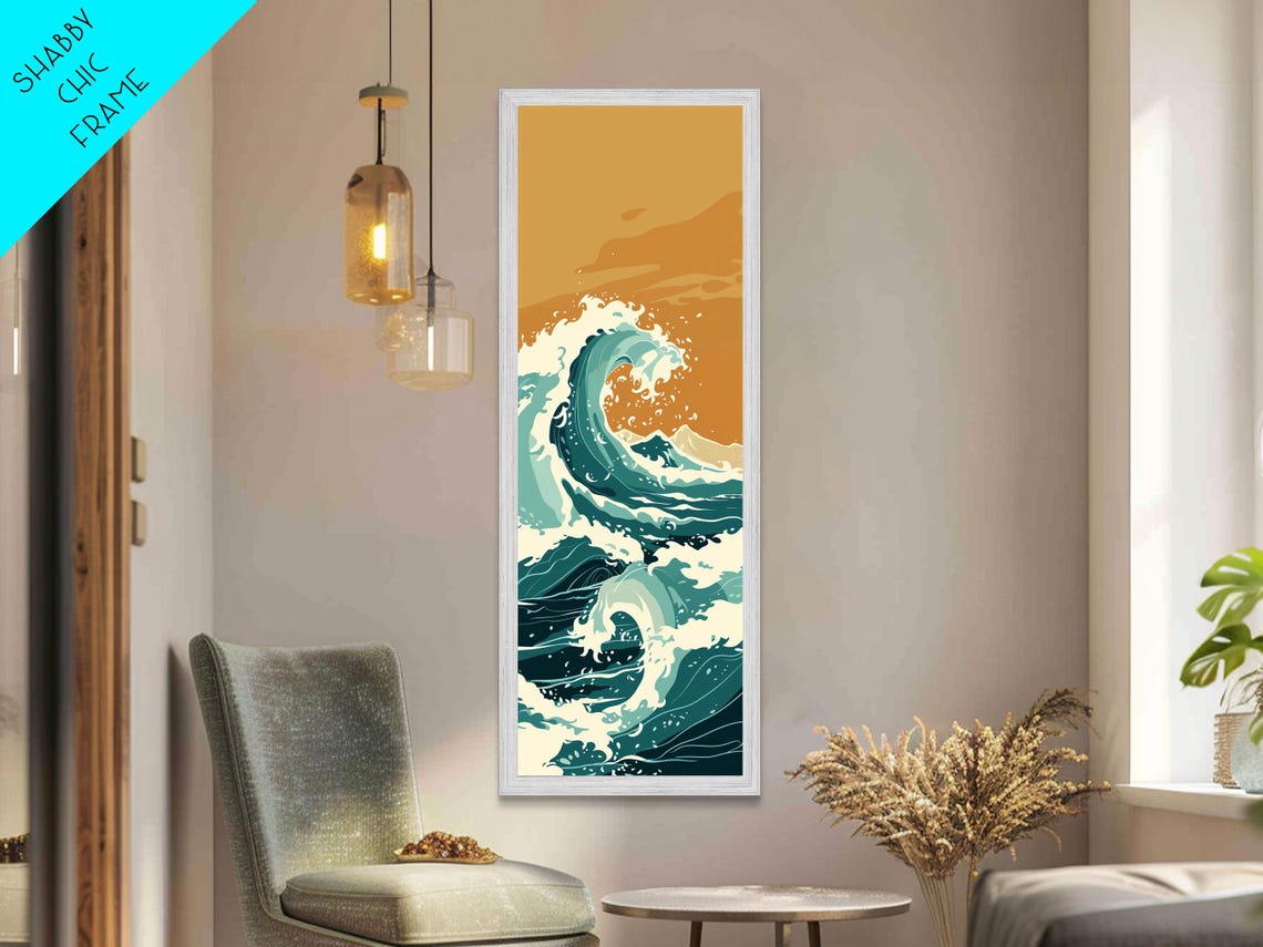 Great Wave Curling Teal Ocean Swirl Minimal Japanese Art Poster - Image 5