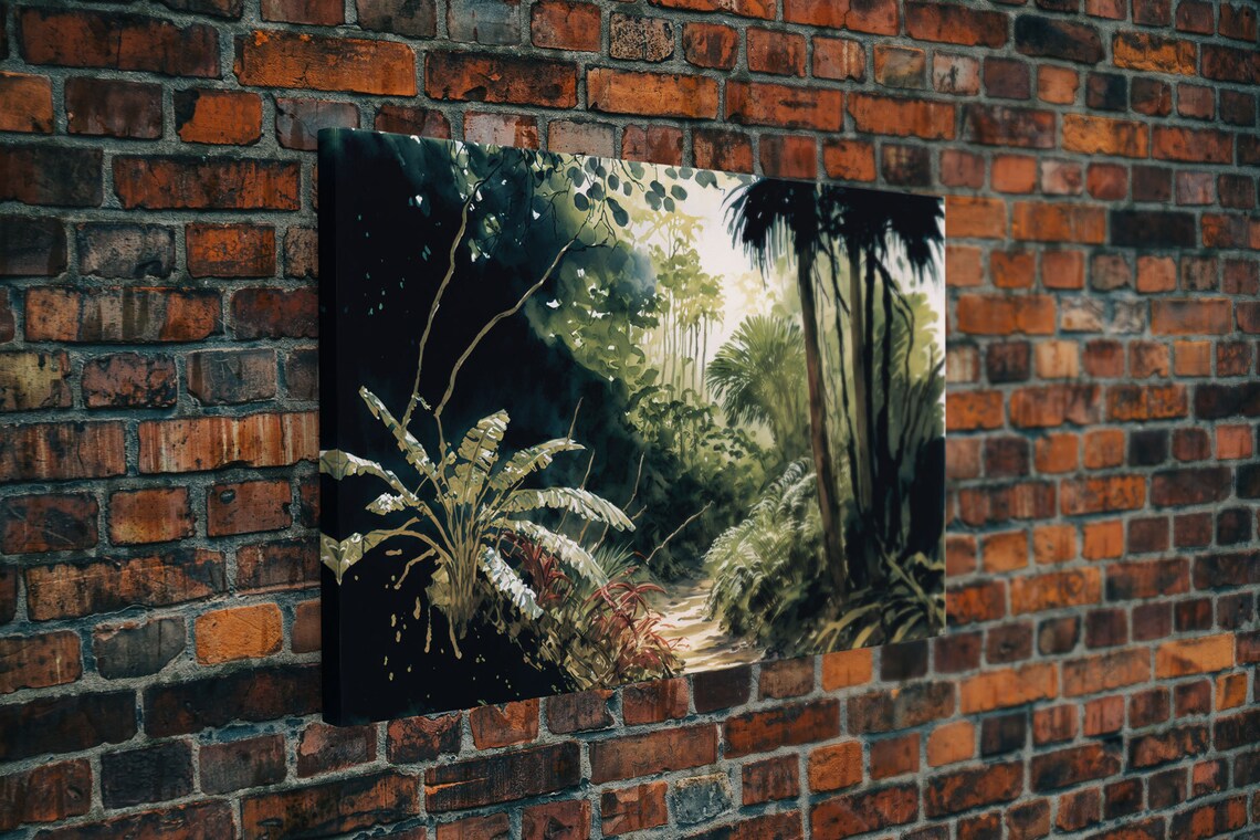 Watercolor Of A Jungle Landscape Framed Print Framed Wall Art - Image 5