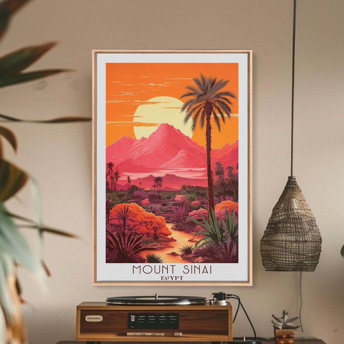 Mount Sinai Egypt Bold Retro Sunset Palm Mountain Landscape Art Poster - Image 2
