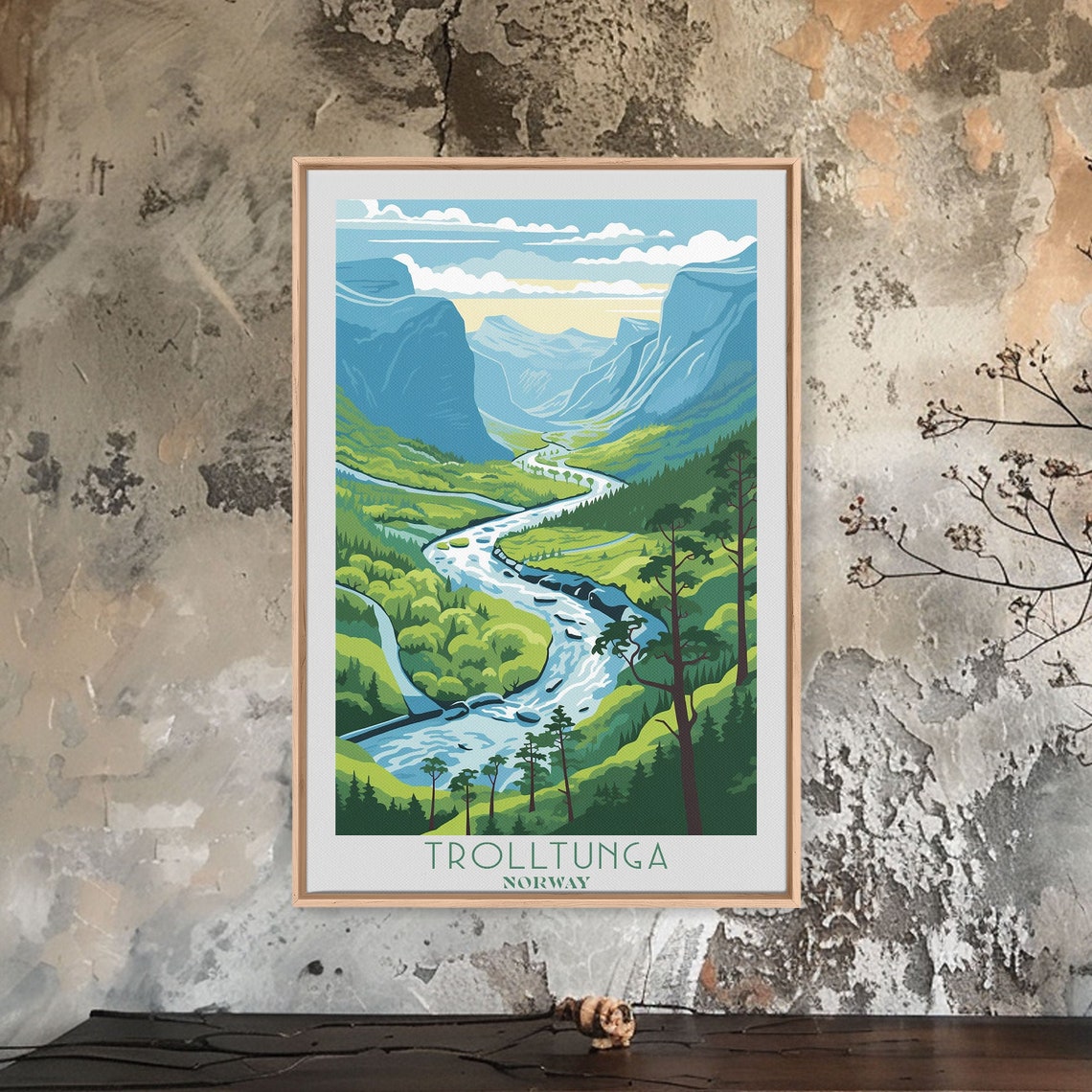 Trolltunga Norway Blue Mountain Valley Winding River Retro View Poster - Image 5