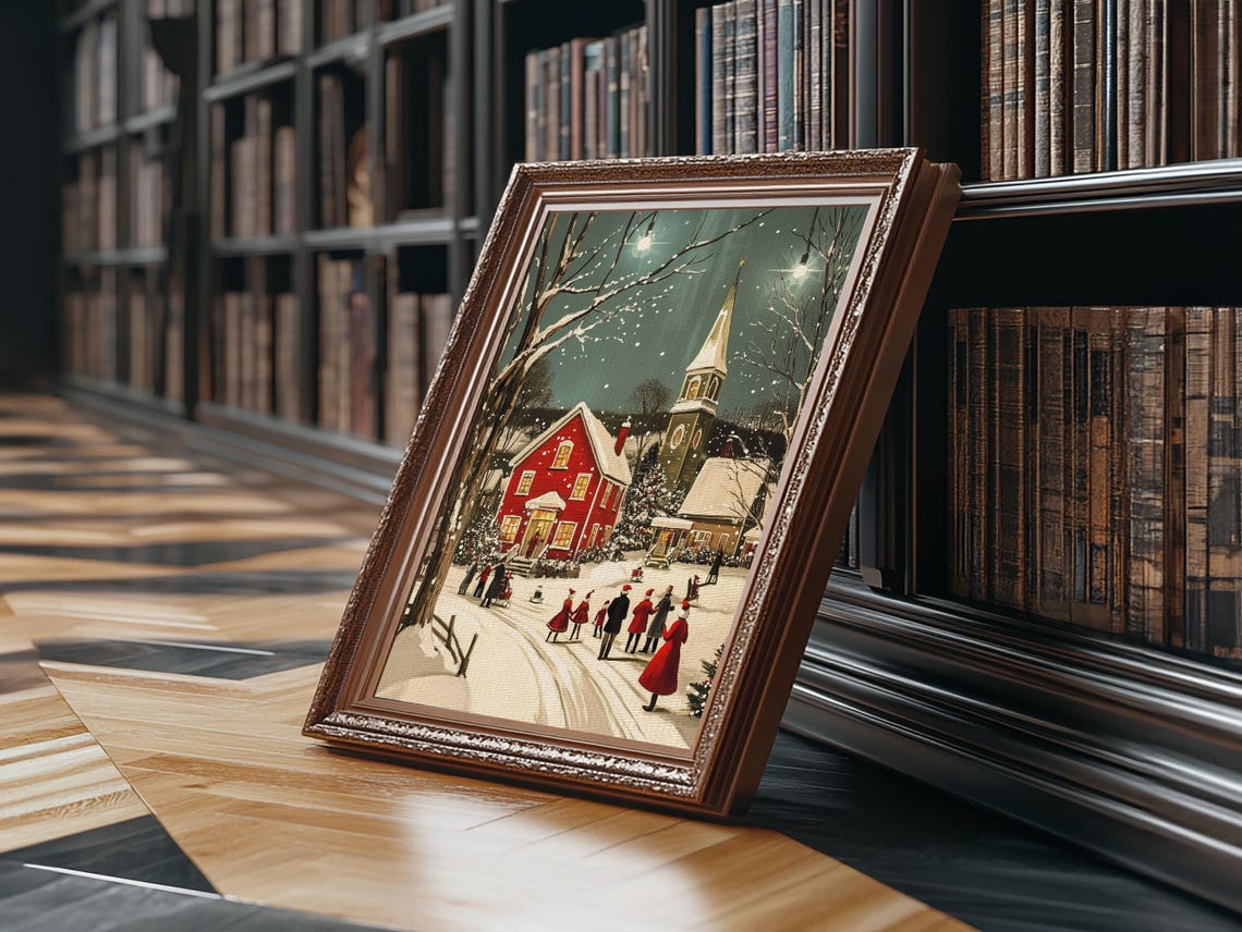 Small Town Christmas Painting Print Christmas Village Art Christmas Village Painting Christmas Home Decor Christmas Living Room Art - Image 3